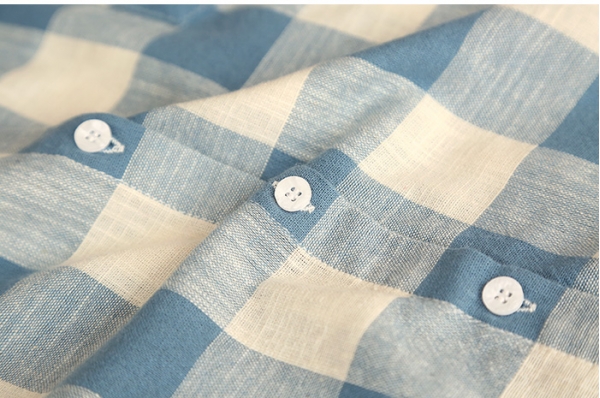 シャツ/ブラウス　チェック柄　胸元ポケット切替　ゆったり　長袖【ブルー/藍】［フリー］ hs2068-1