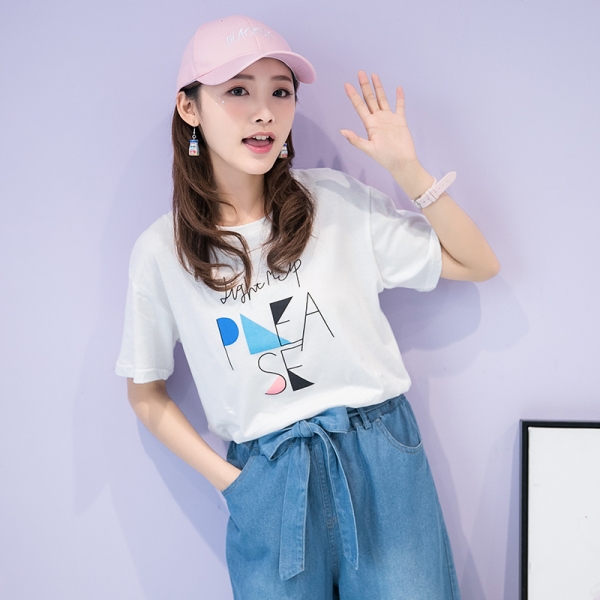Tシャツ 半袖・五分袖 丸首 文字プリント hs3943-1