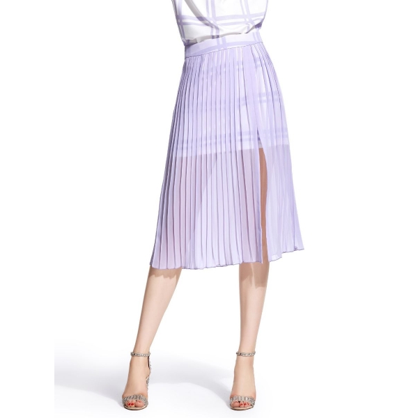ガーベラレディース チェック ファッション シフォン シースルー プリーツスカート mb11086-1