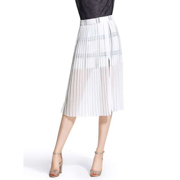 ガーベラレディース チェック ファッション シフォン シースルー プリーツスカート mb11086-2