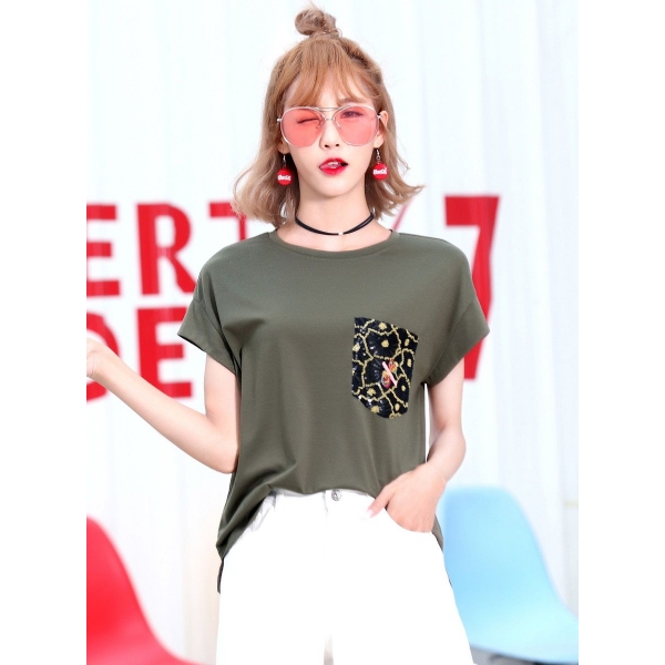 ガーベラレディース 韓国風 ファッション 精緻 装飾ポケット 丸首 半袖 Tシャツ mb12001-3