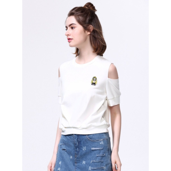 ガーベラレディース 韓国風 ファッション 個性派 肩穴 丸首 Tシャツ mb12002-2
