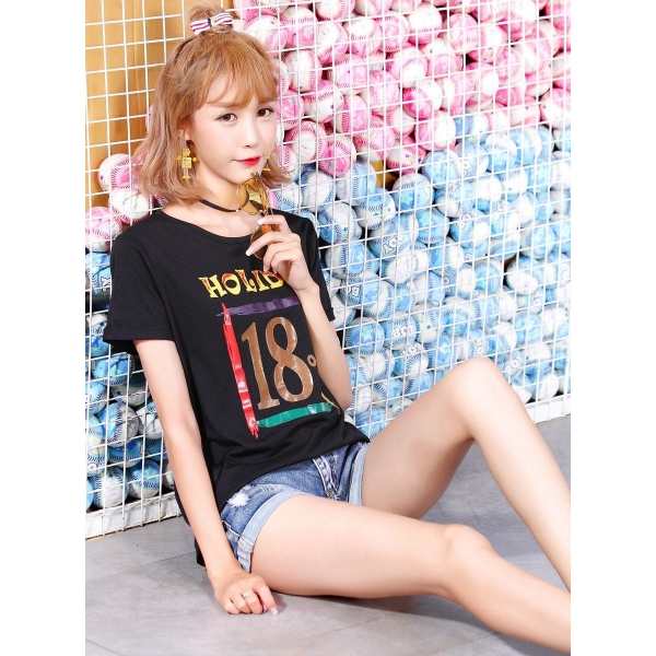 ガーベラレディース 韓国風 ファッション クラシック ハイロー 丸首 Tシャツ mb12014-2