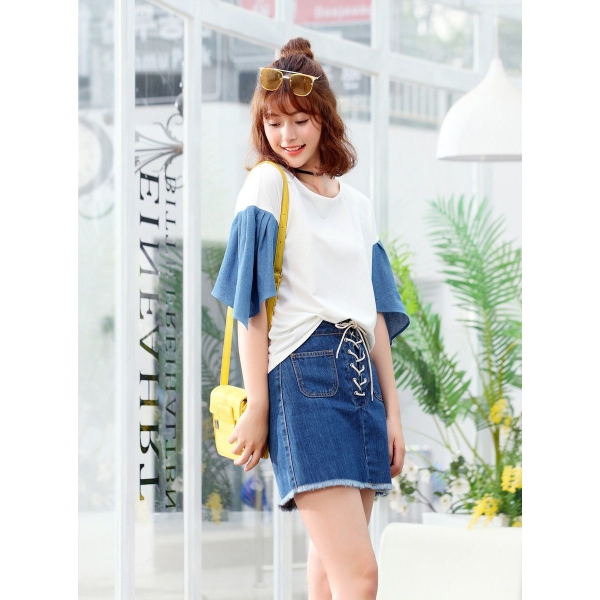 ガーベラレディース 韓国風 ファッション シンプル おおらか 丸首 半袖 Tシャツ mb12024-1