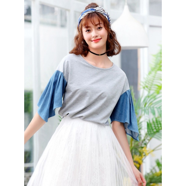 ガーベラレディース 韓国風 ファッション シンプル おおらか 丸首 半袖 Tシャツ mb12024-2