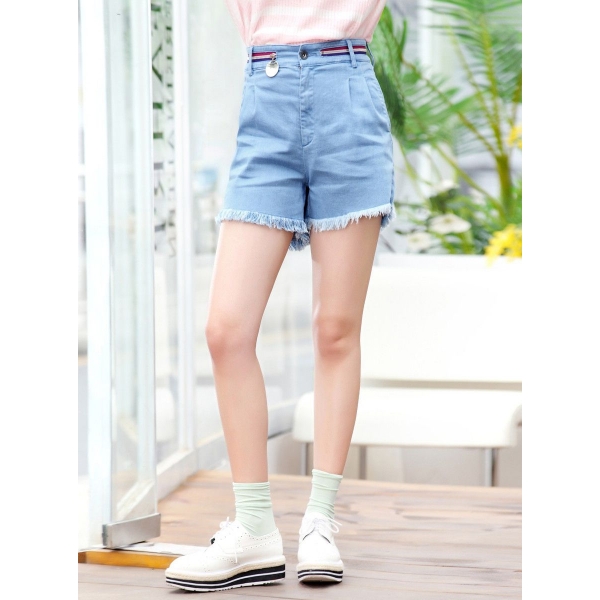 ガーベラレディース 韓国風 ファッション フリンジ 裾 デニム ジーンズ ショートパンツ mb12036-1