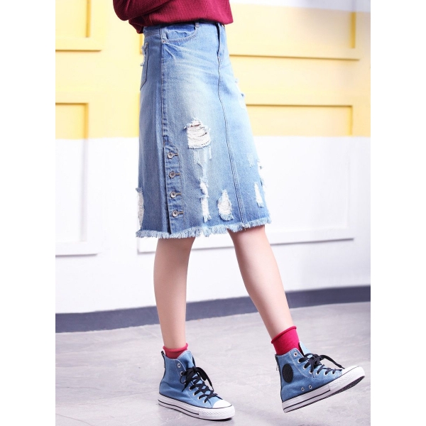 ガーベラレディース 韓国風 ファッション ダメージ デニム スカート mb12042-1