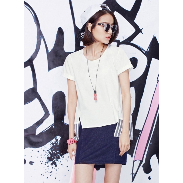 ガーベラレディース 韓国風 カジュアル ファッション ハイロー 半袖 Tシャツ mb12250-2