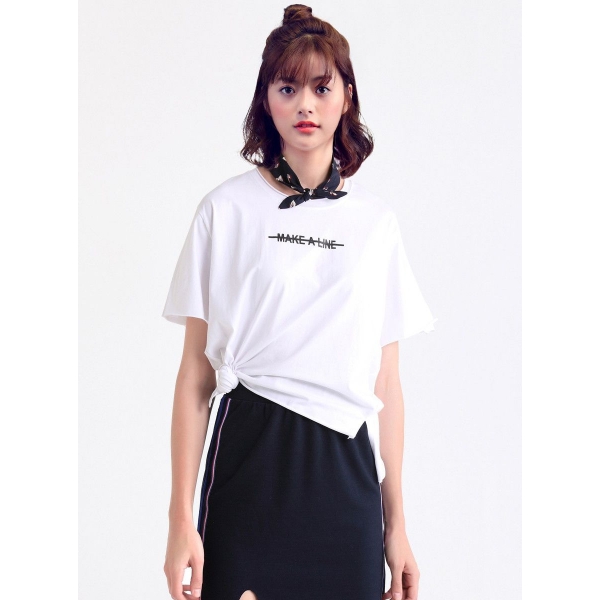ガーベラレディース 韓国風 ファッション コーデアイテム 文字入り 小さいスリット ハイロー 半袖 Tシャツ mb12300-1