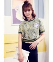 ガーベラレディース 韓国風 ファッション 小花 丸首 半袖 ゆったり Tシャツ mb12306-2