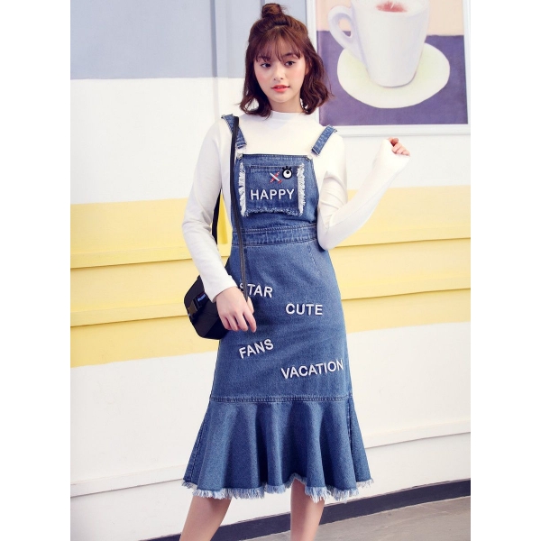 ガーベラレディース 韓国風 ファッション フィッシュテール フレア裾 デニム サロペット mb12324-1