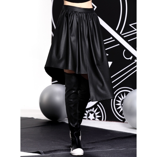 フレアスカート 膝丈スカート 欧米風 シンプル カジュアル 非対称裾 mb14138-1