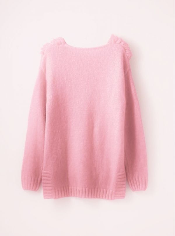 【即納】TK-mb4141☆限定品☆-デコルテもこもこセーター-【カラー：ピンク】-【サイズ：L】