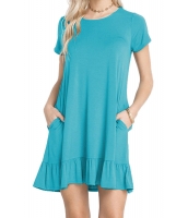 ブルー 半袖 ドレープ 裾周り カジュアル シャツ ドレス lc220060-5