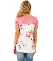ピンク 花柄 ローバック Tシャツ cc250119-1010