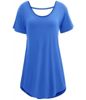 ブルー 快適 半袖 ベーシック ロング Tシャツ cc25797-5