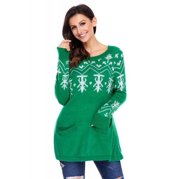 グリーン Aライン カジュアル フィット クリスマス ファッション セーター cc27720-9
