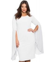 ホワイト プリーツ フレア袖 大きいサイズ ドレス cc61753-1